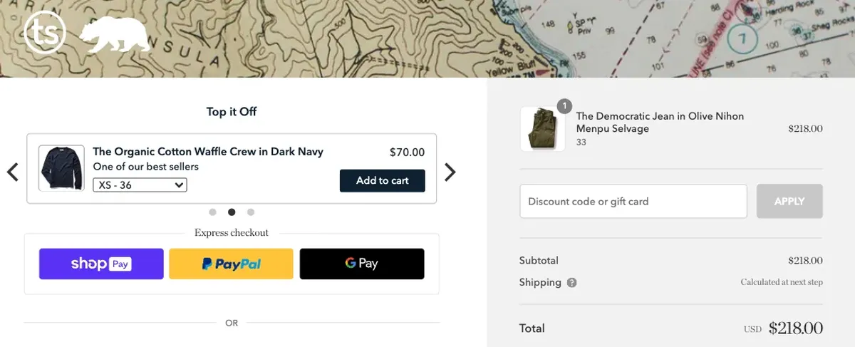 Product suggestion at checkout to complete the outfit