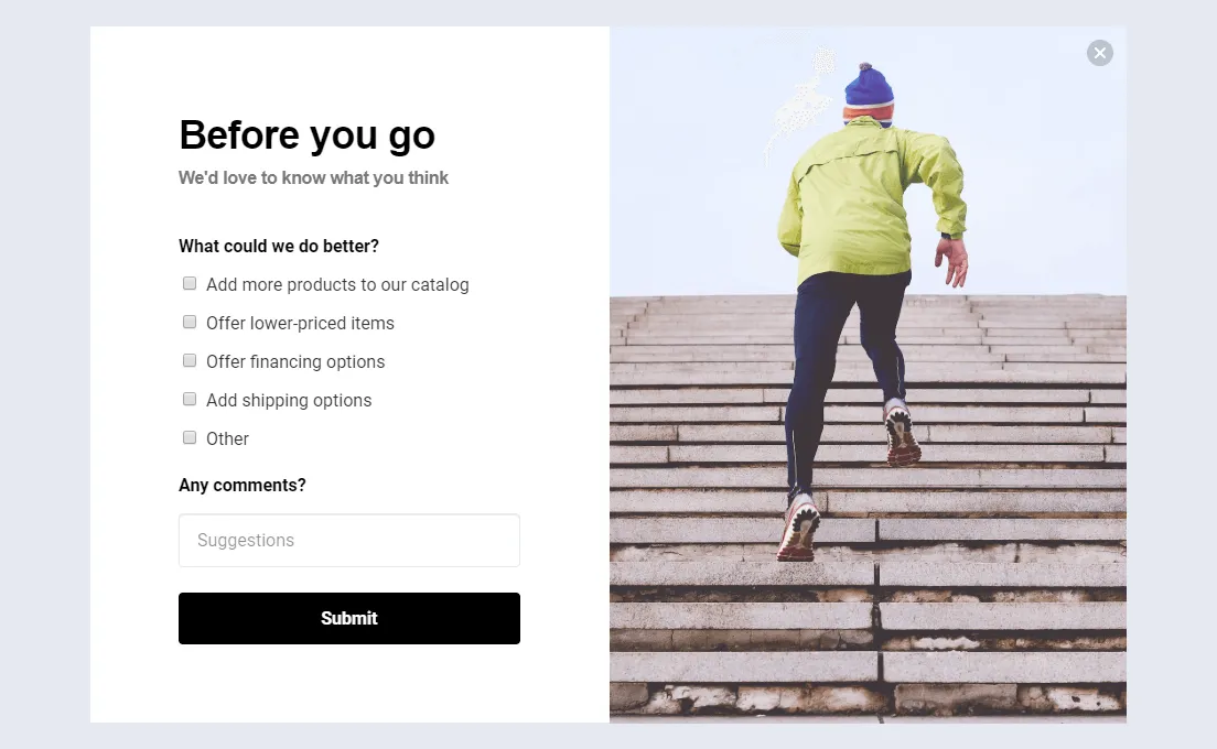 Website exit survey - Ecommerce
