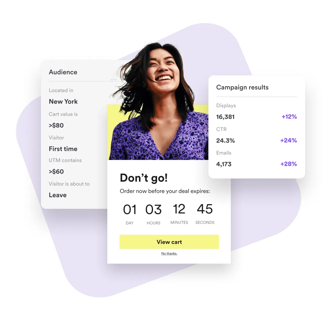 sales popup with targeting and results