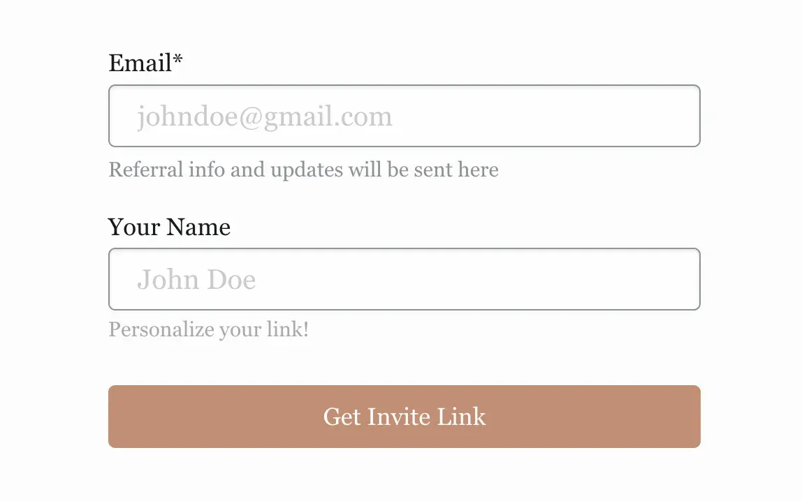 signup form for referral program