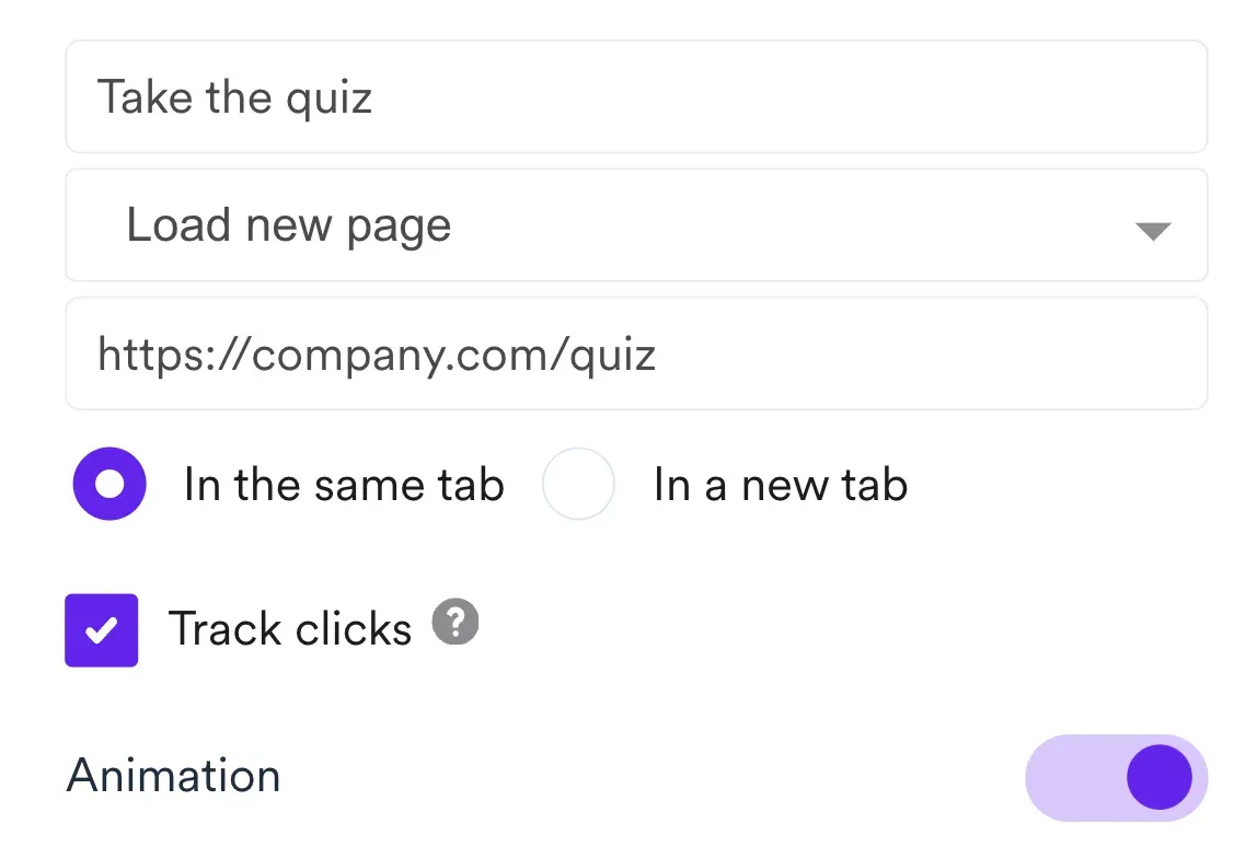 link to quiz in button