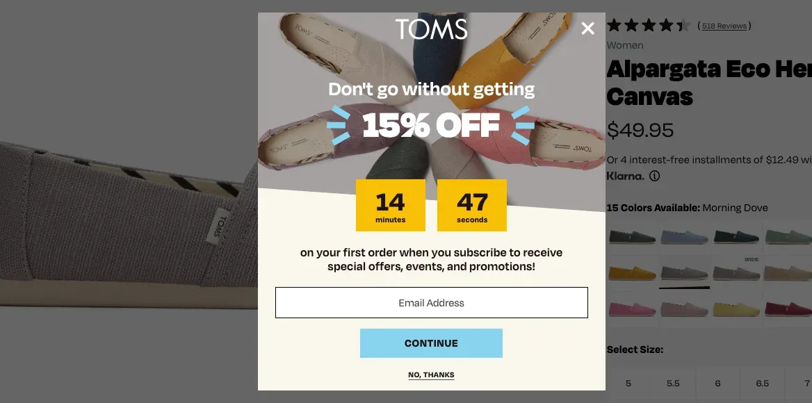Time limited offer example popup
