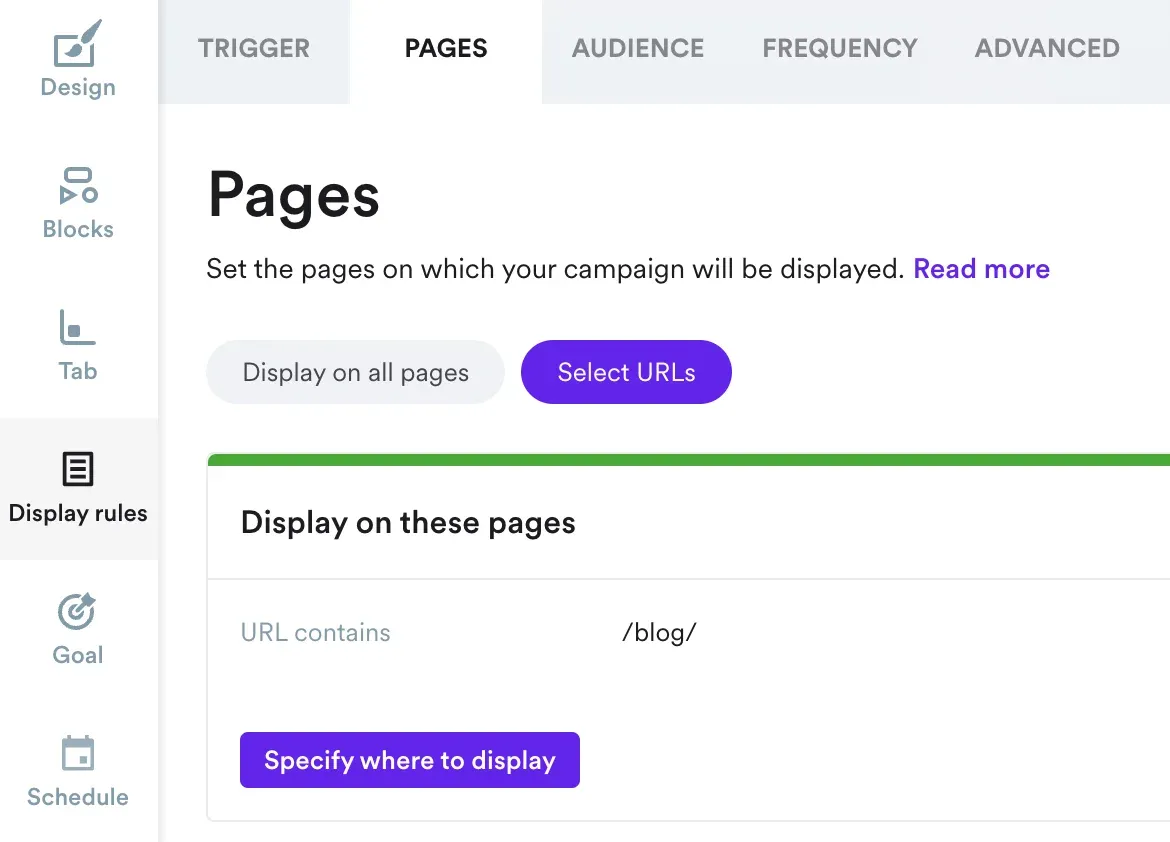 display settings for popup