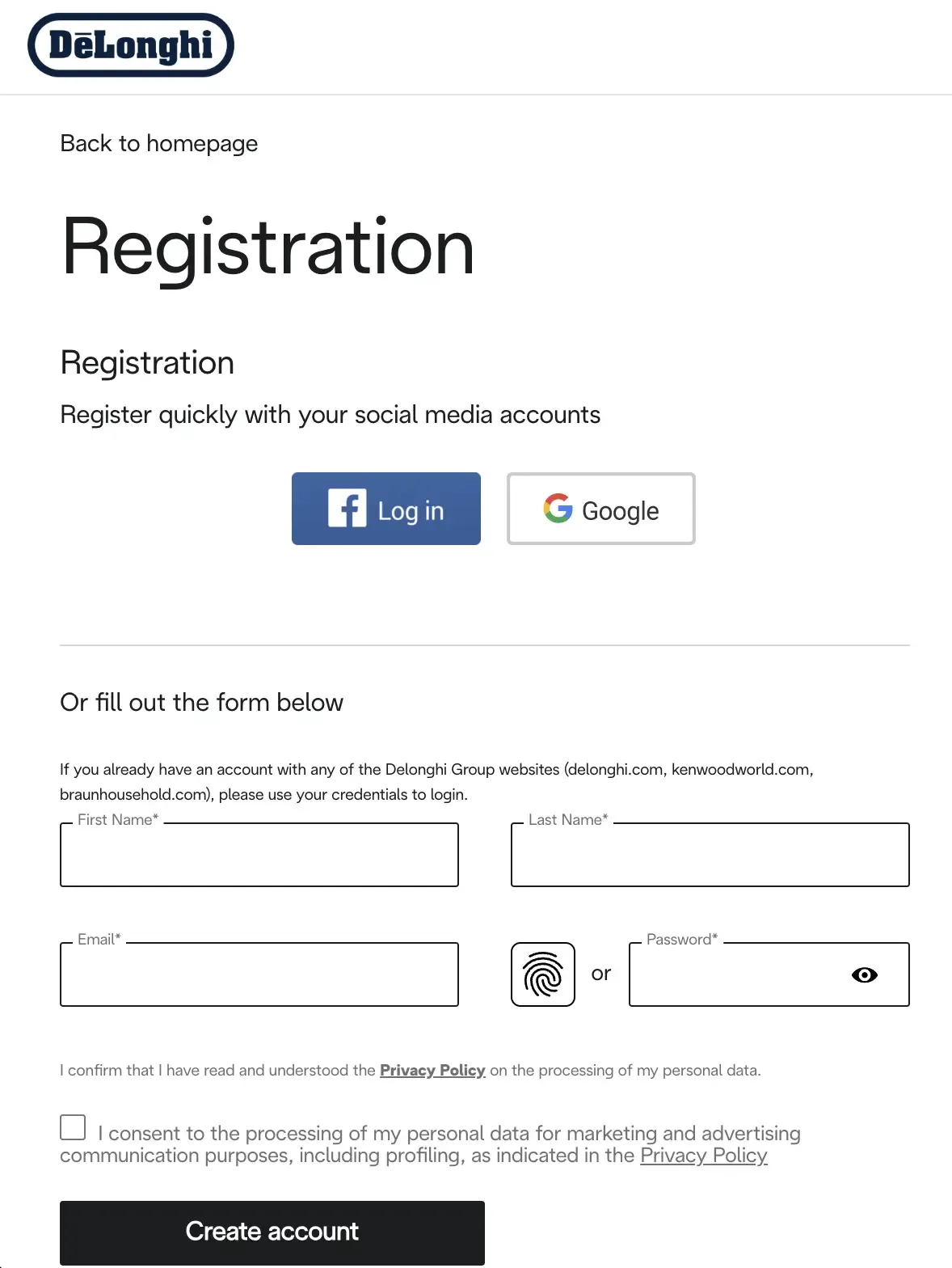 social media registration options