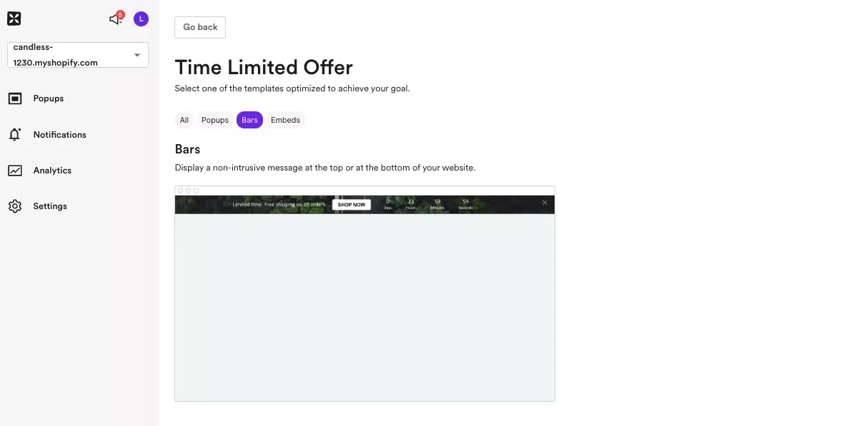 website bar template wisepops
