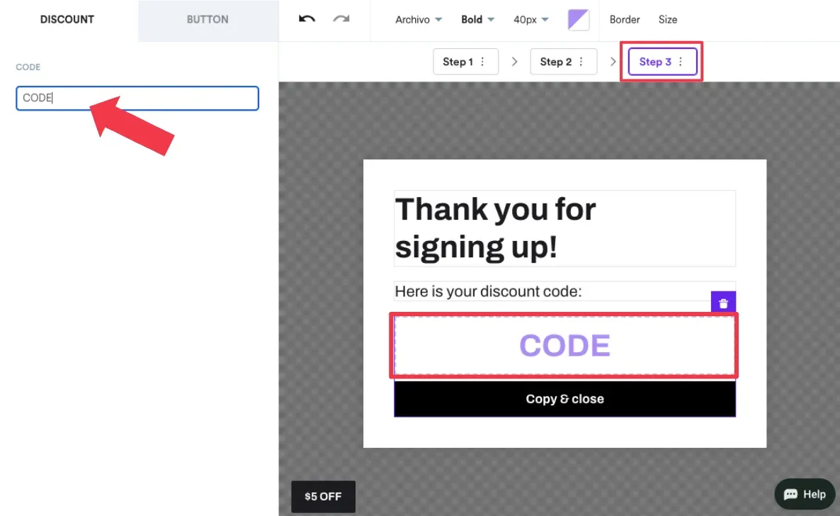 customizing discounts in popups