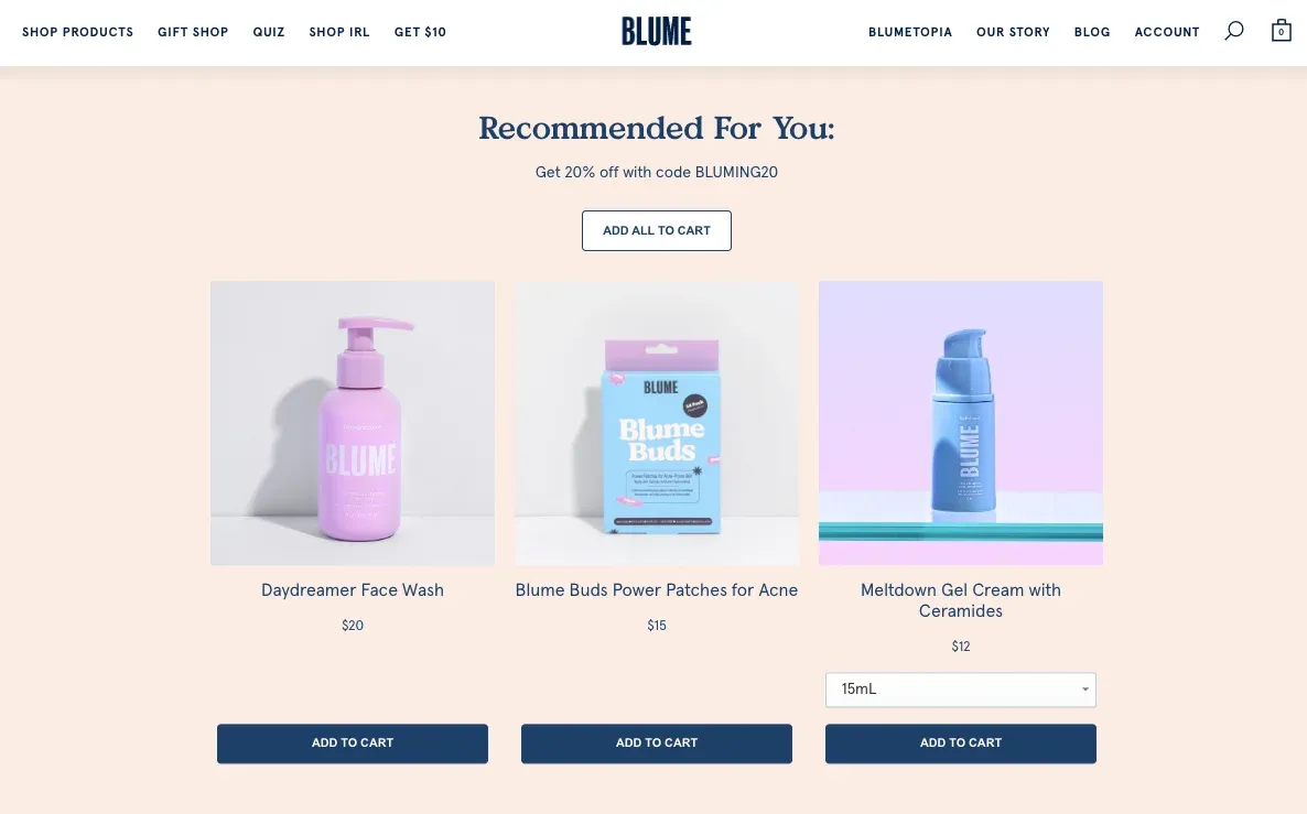 product recommendations based on product quiz