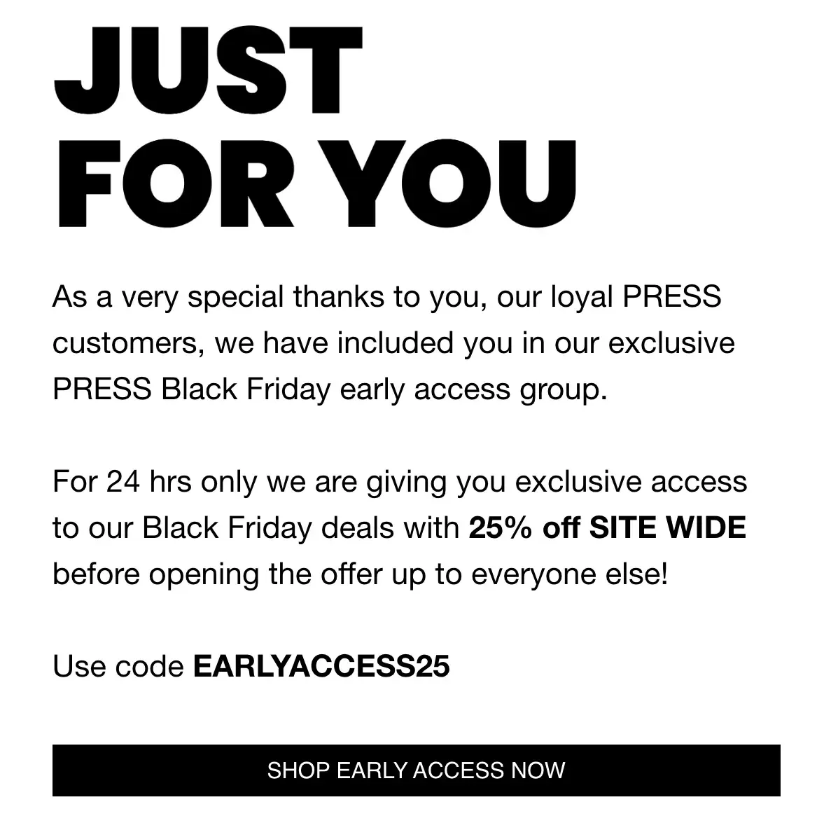 email black friday annoucement