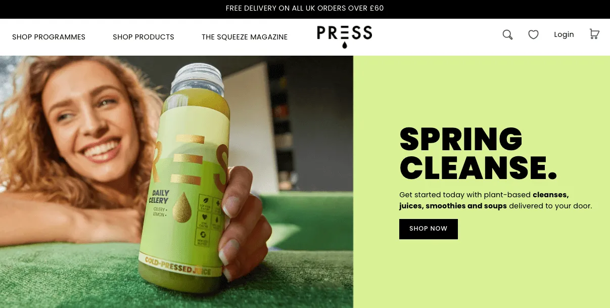 PRESS Healthfoods Shopify store homepage