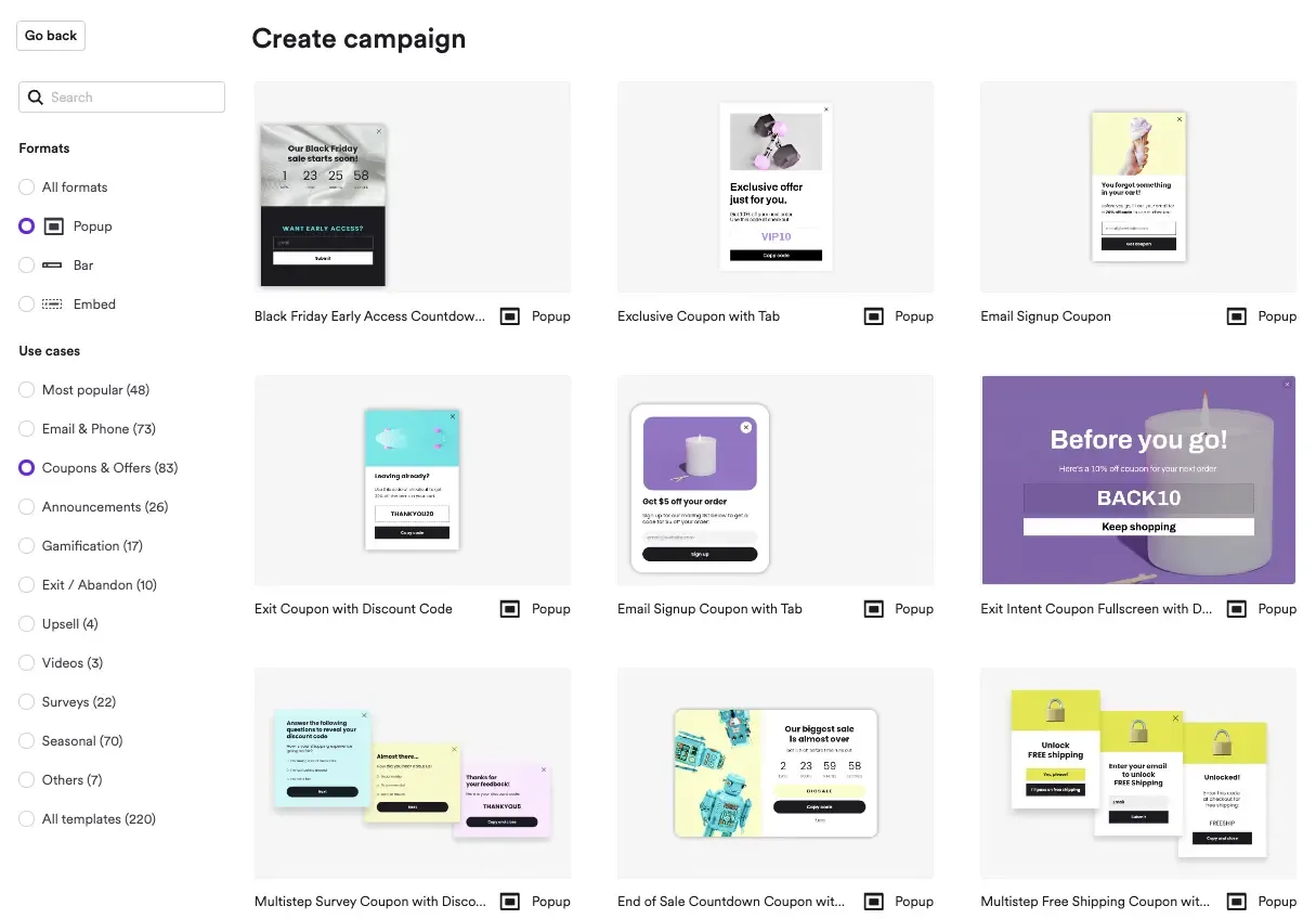 choosing a shopify popup template