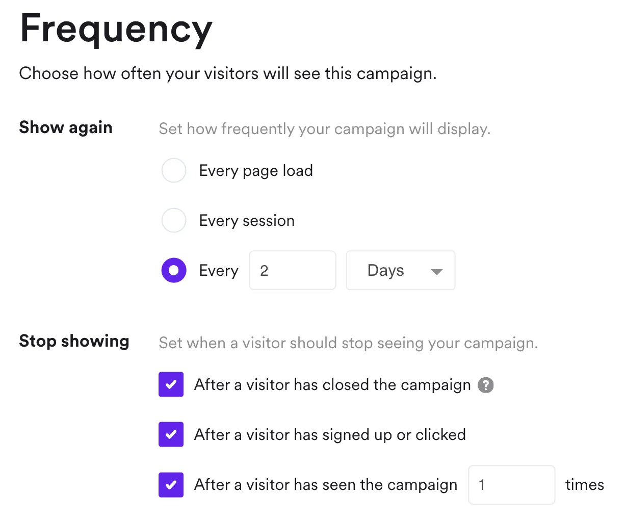 campaign display frequency settings