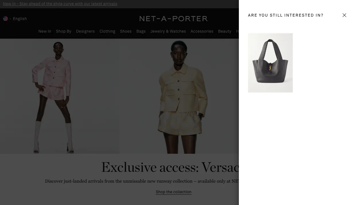 cart abandonment popup on the side