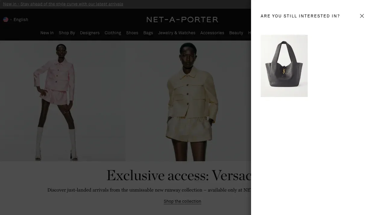 cart abandonment popup on the side