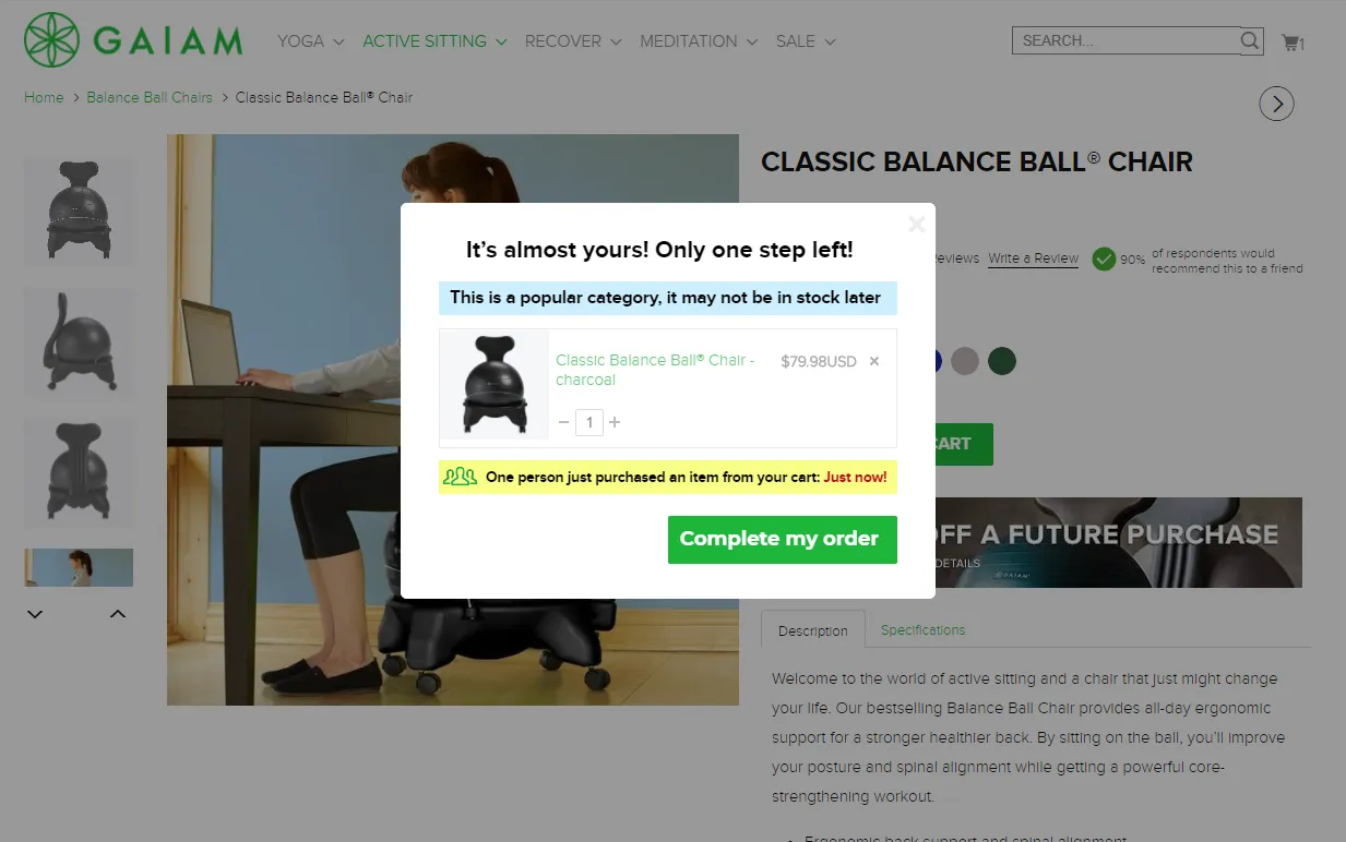 An exit-intent pop-up on gaiam.com