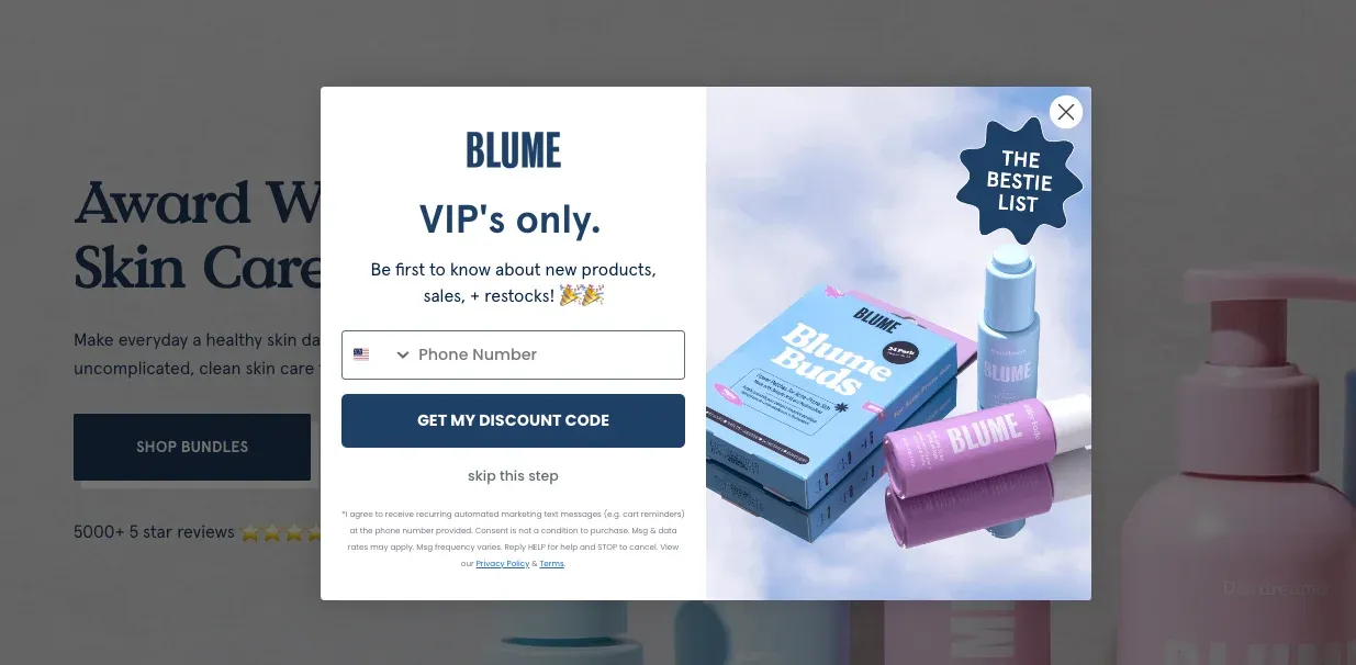 sms popup product promotion