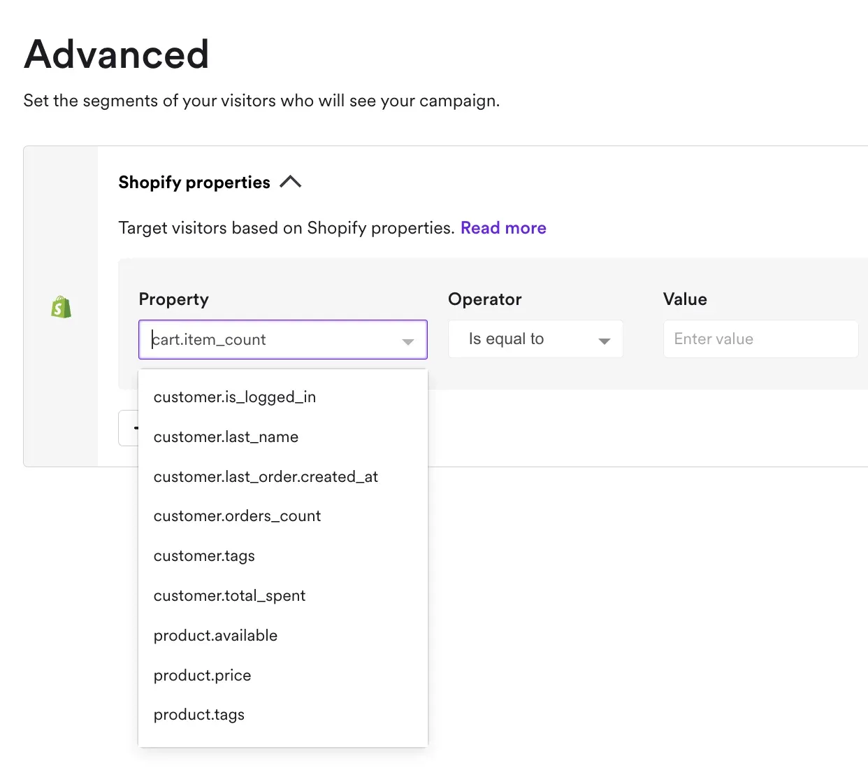 shopify visitors targeting options