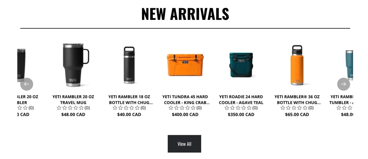 New arrivals product recommendation section