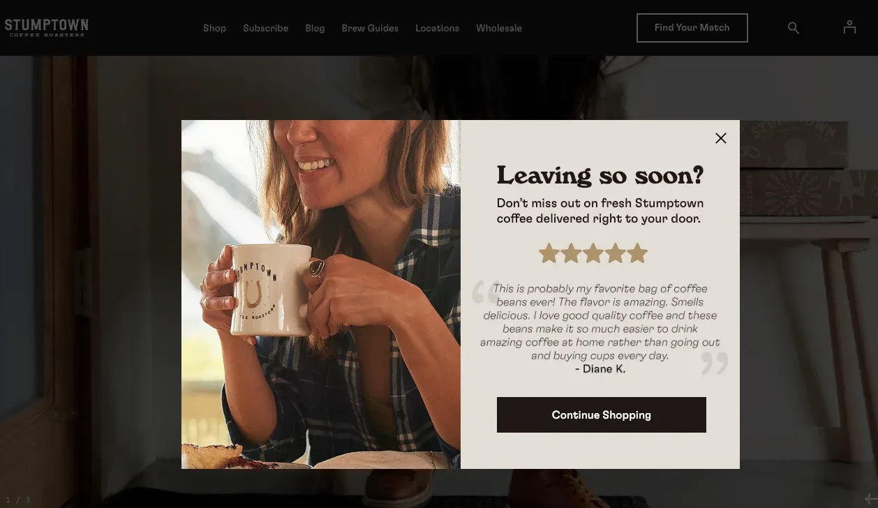 exit popup with review