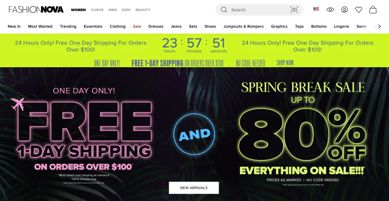 fashion nova shopify store example
