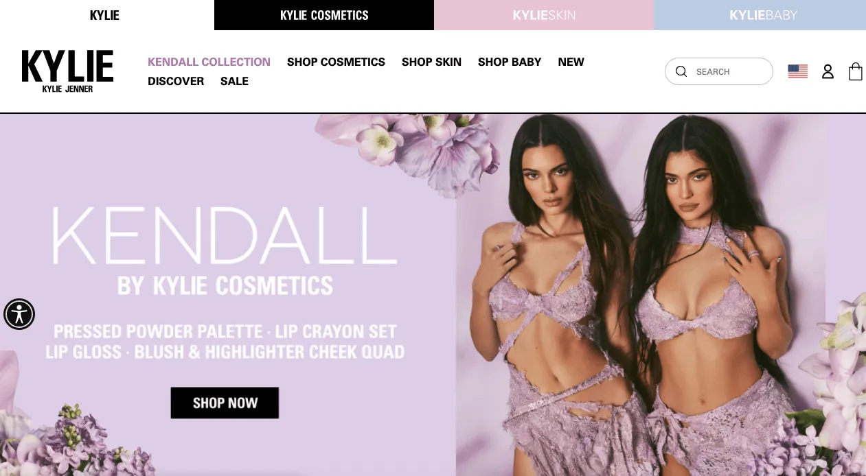 Kylie Cosmetics Shopify store homepage