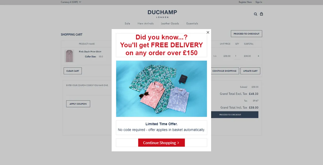 Duchamp's London Shopify popup