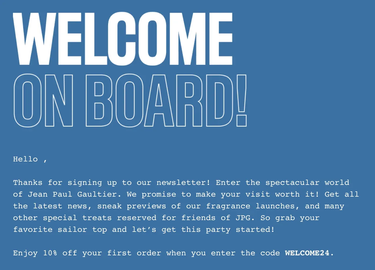 welcome message for customers