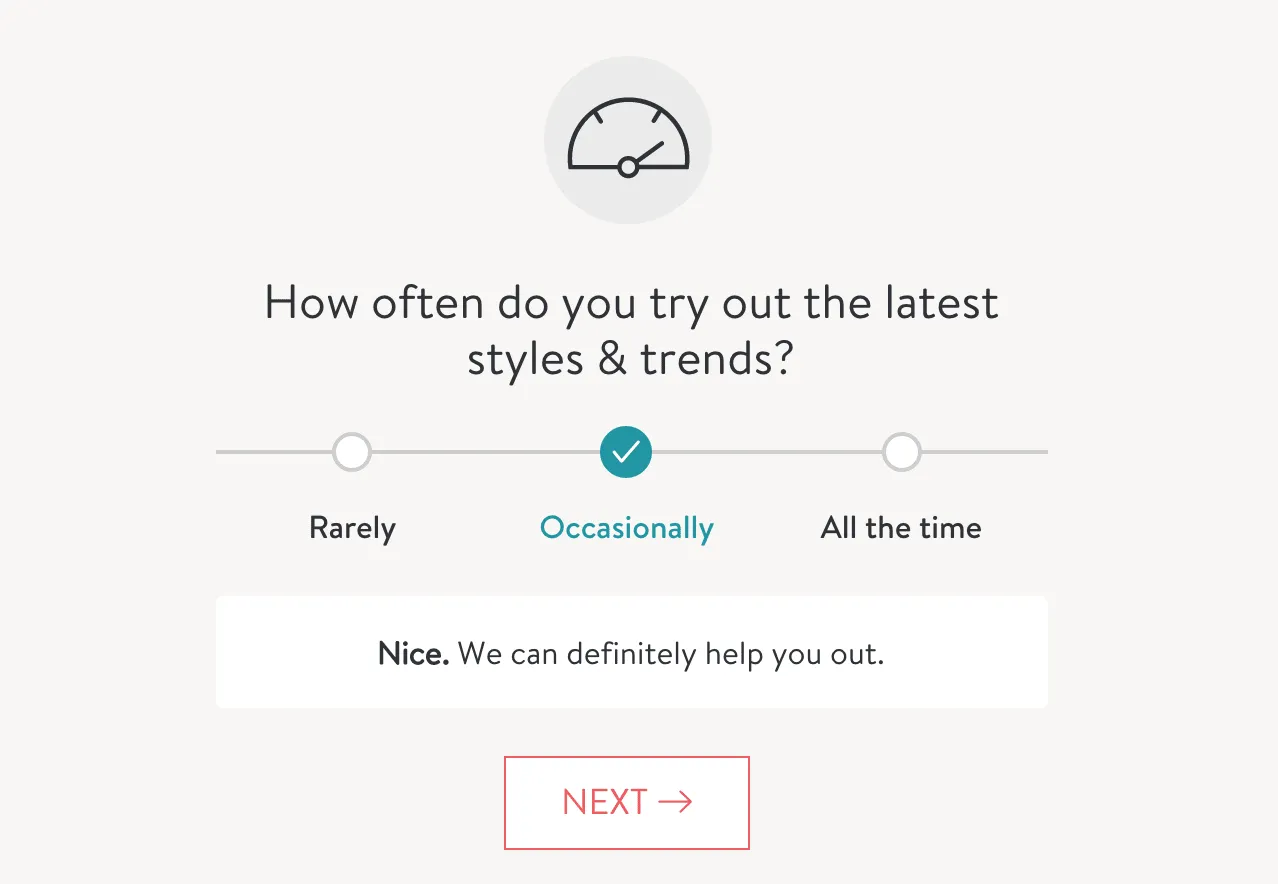 A clickable form on StitchFix's website