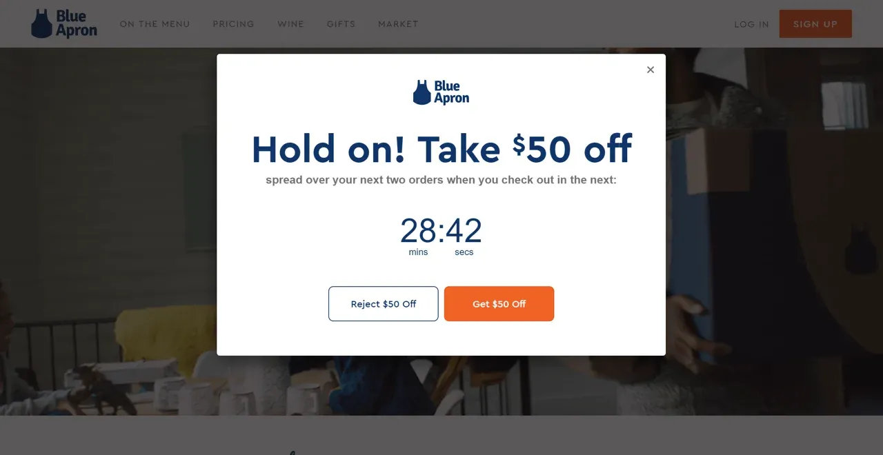 Example of popup that offers discount