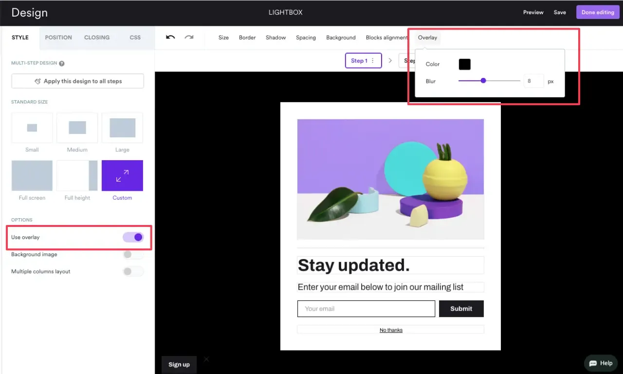 adding lightbox effect to a popup