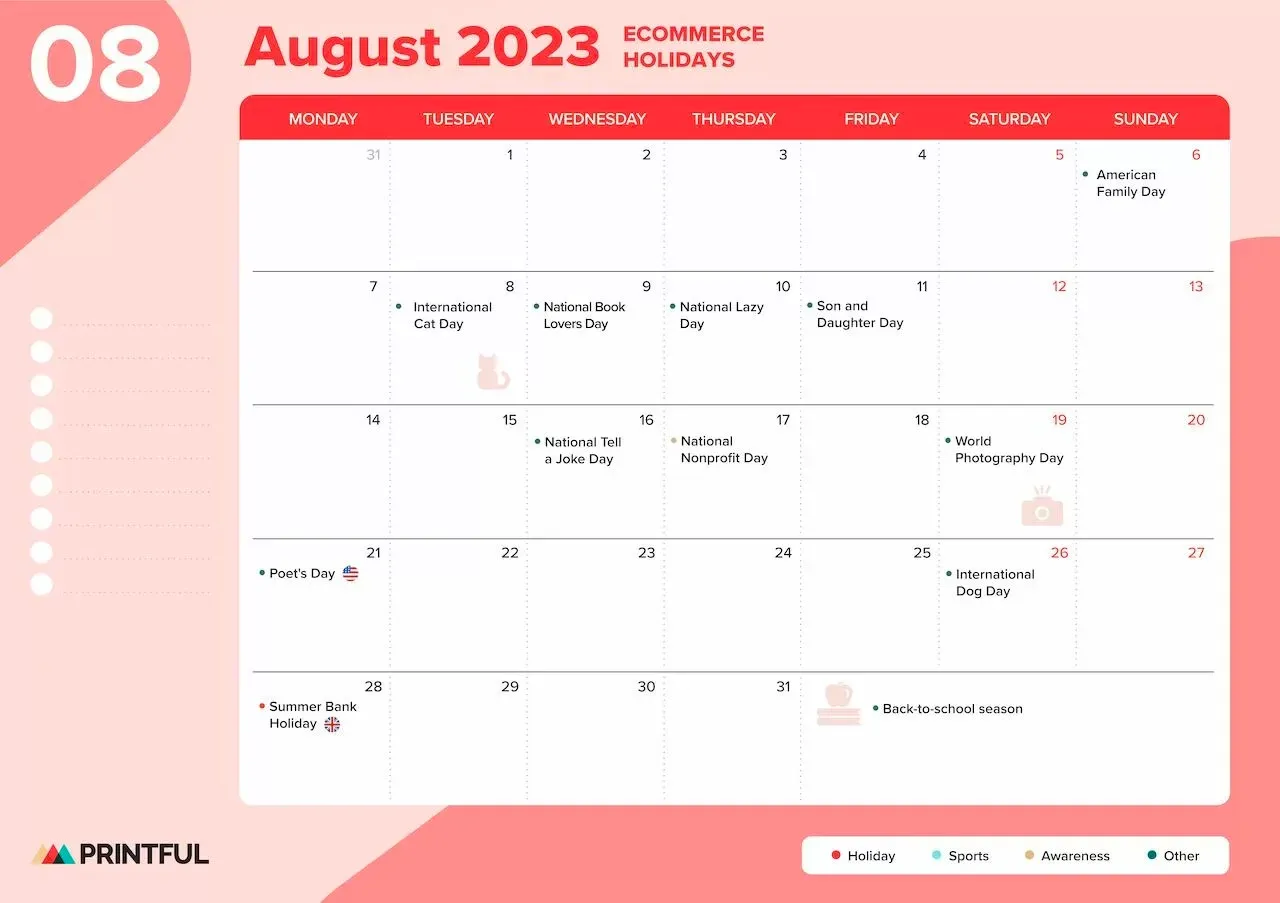 ecommerce calendar august 2023