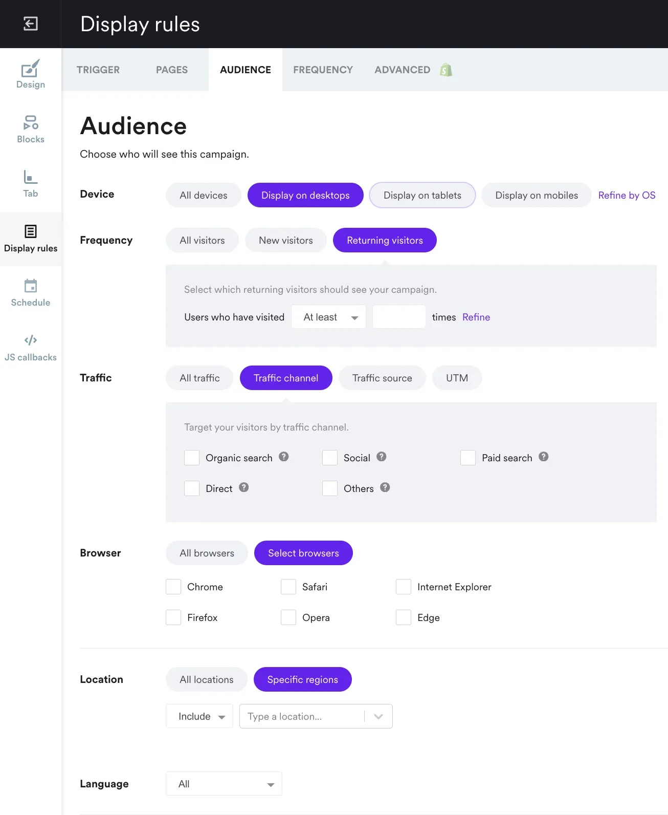 audience targeting popups