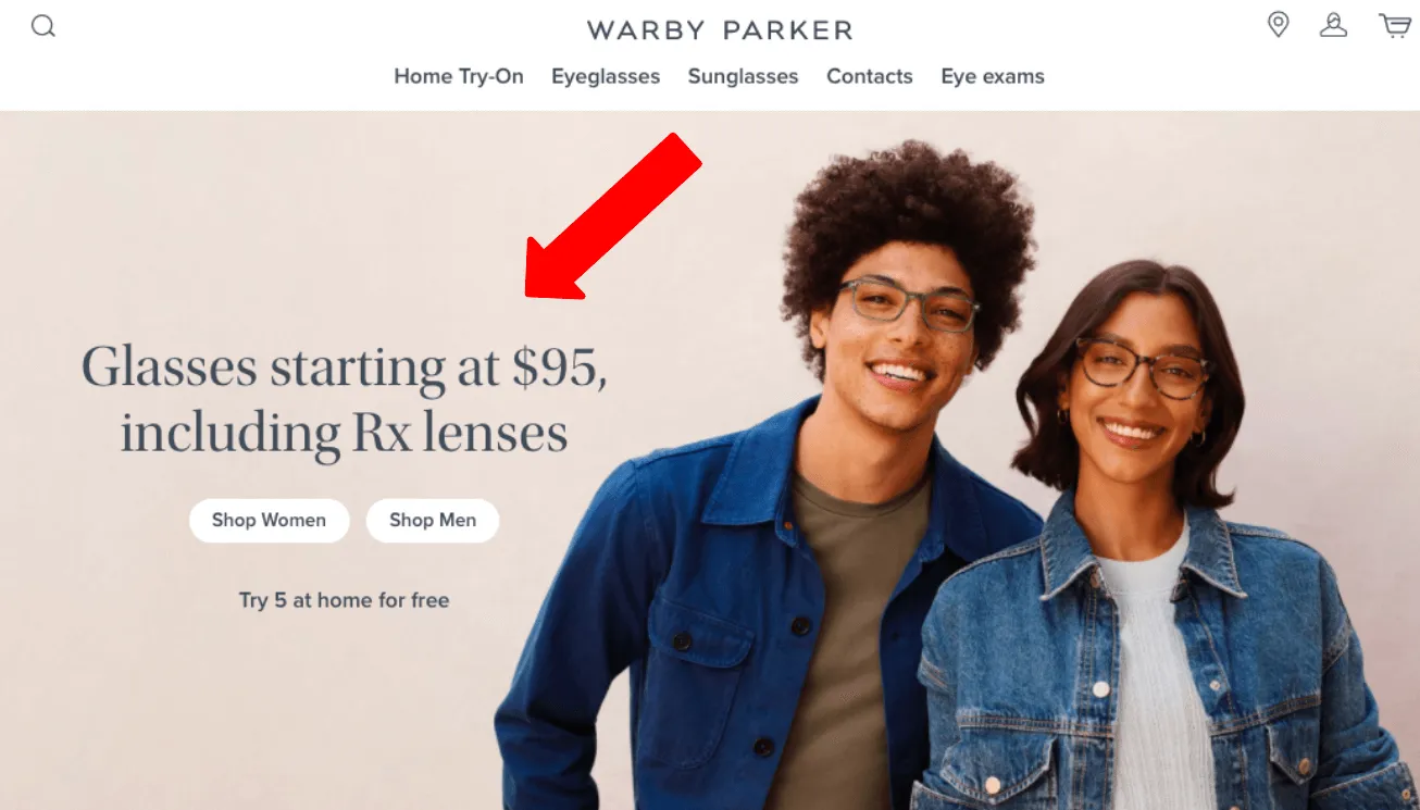 Warby Parker headline copywriting ecommerce example