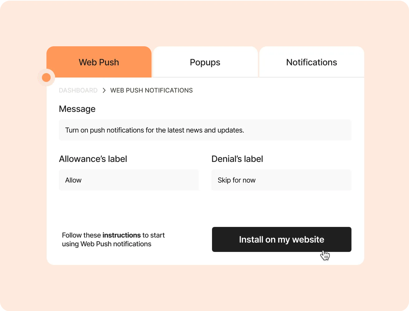 web push dashboard