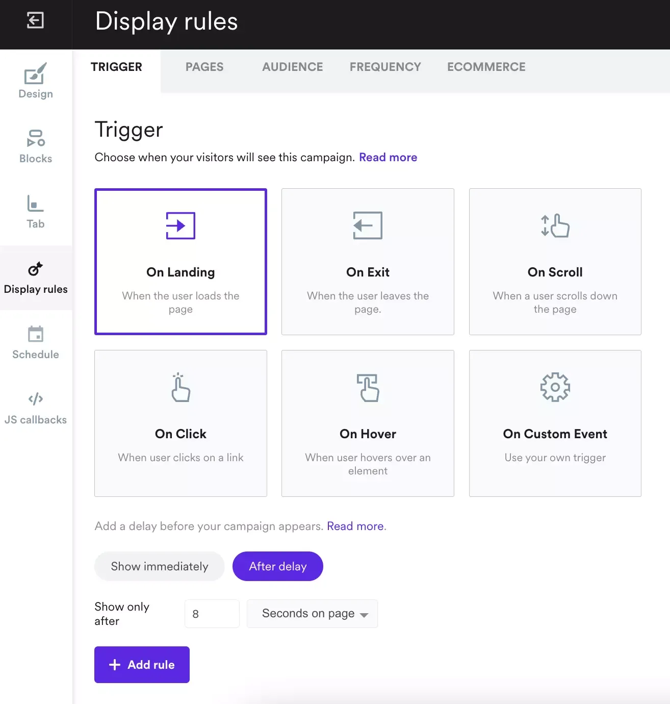 popup display settings