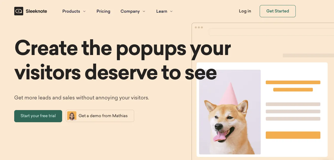 sleeknote popup app