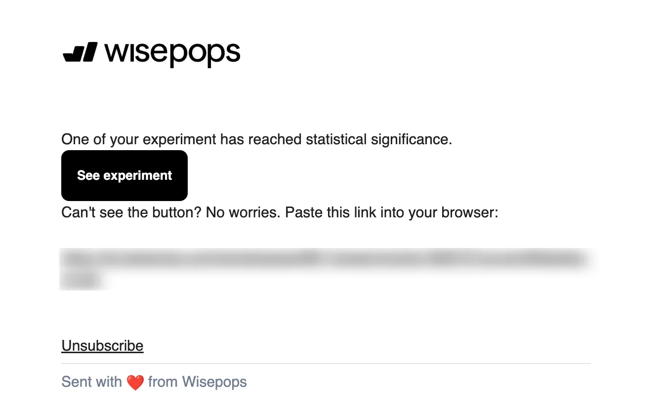Email notification that an experiment has reached statistical significance