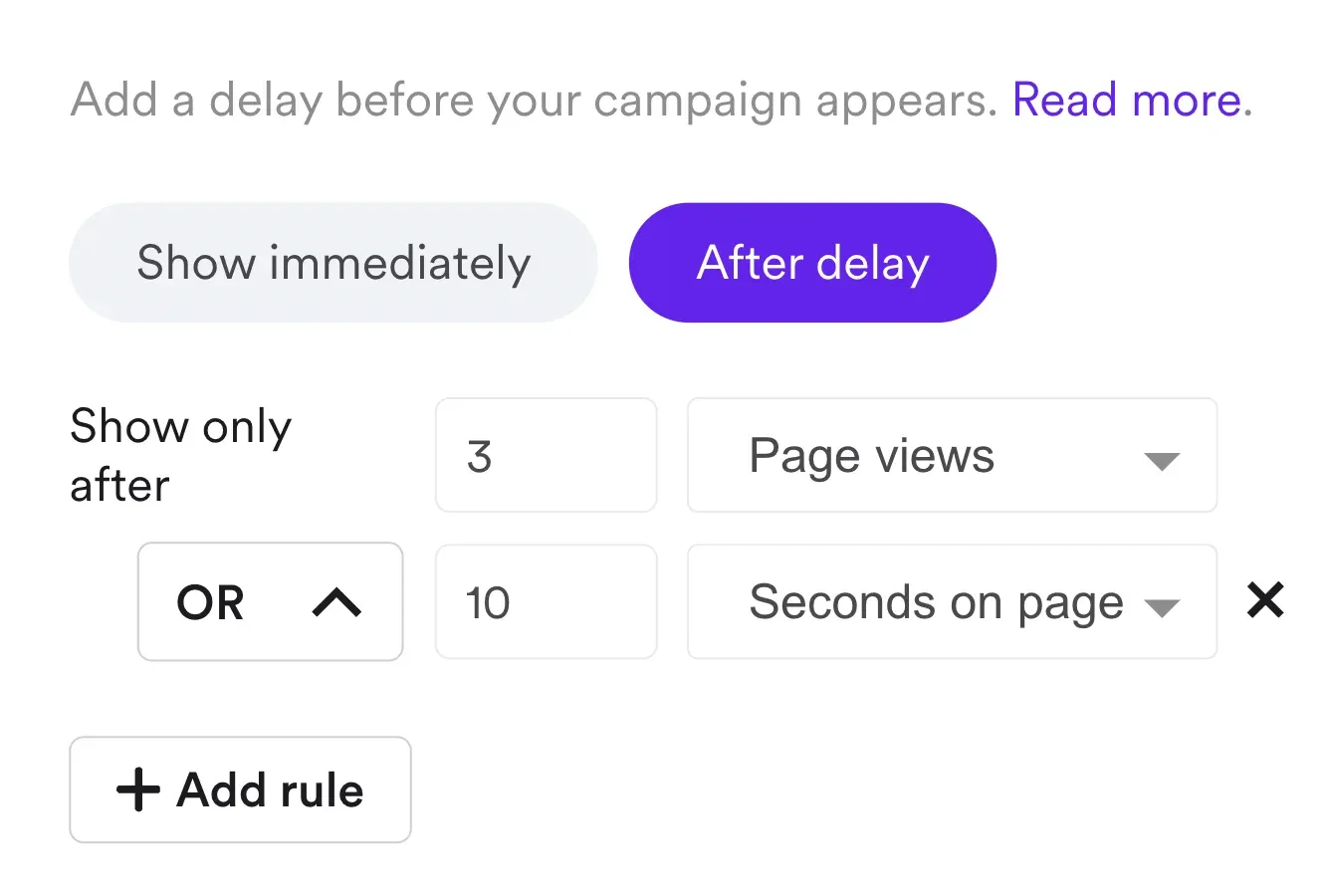 delayed popup campaign settings wisepops