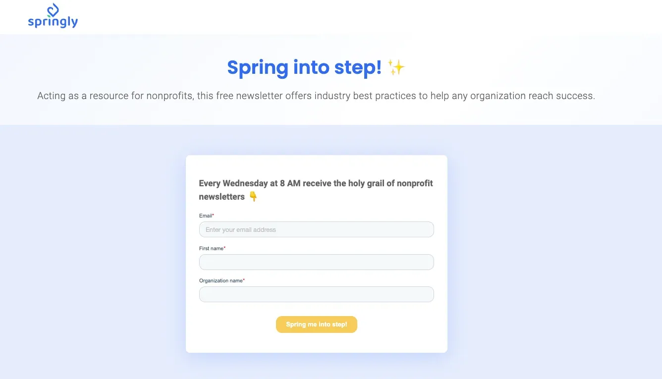 newsletter signup page
