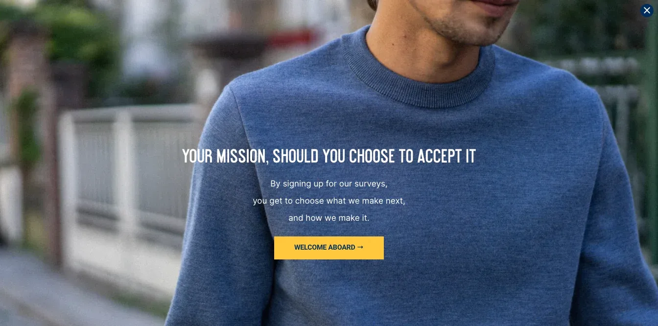 full screen popup with closing button