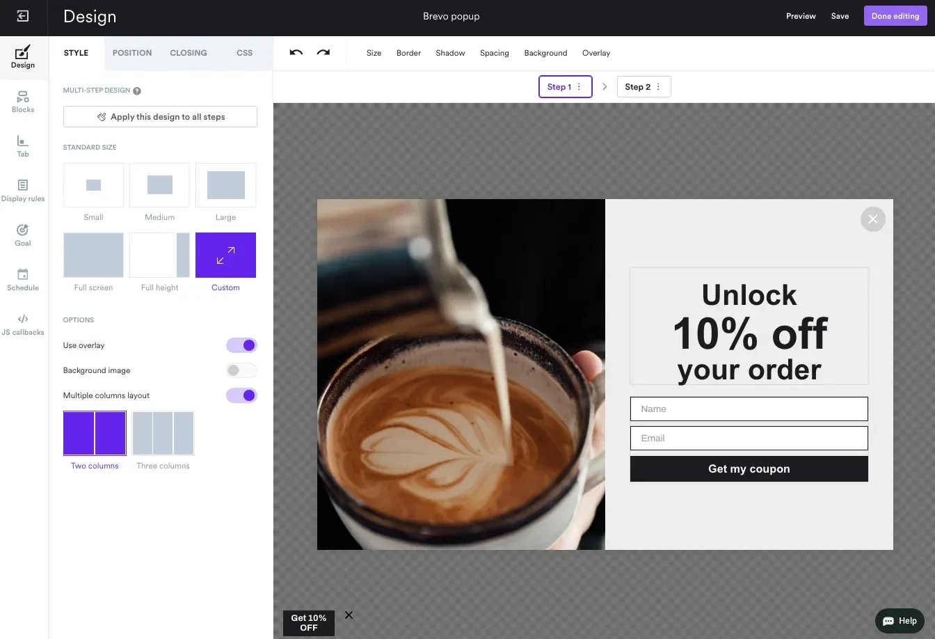 customizing brevo popup