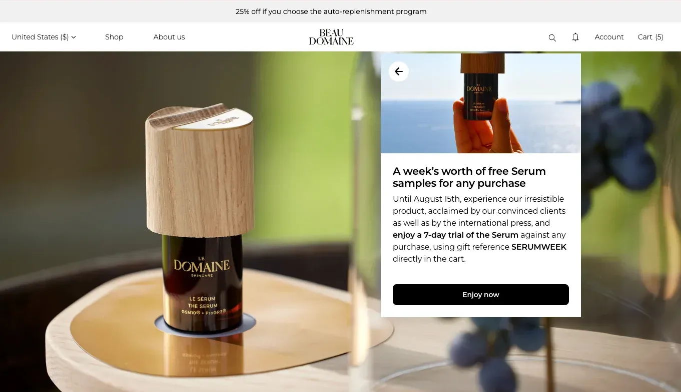 onsite notification with free product