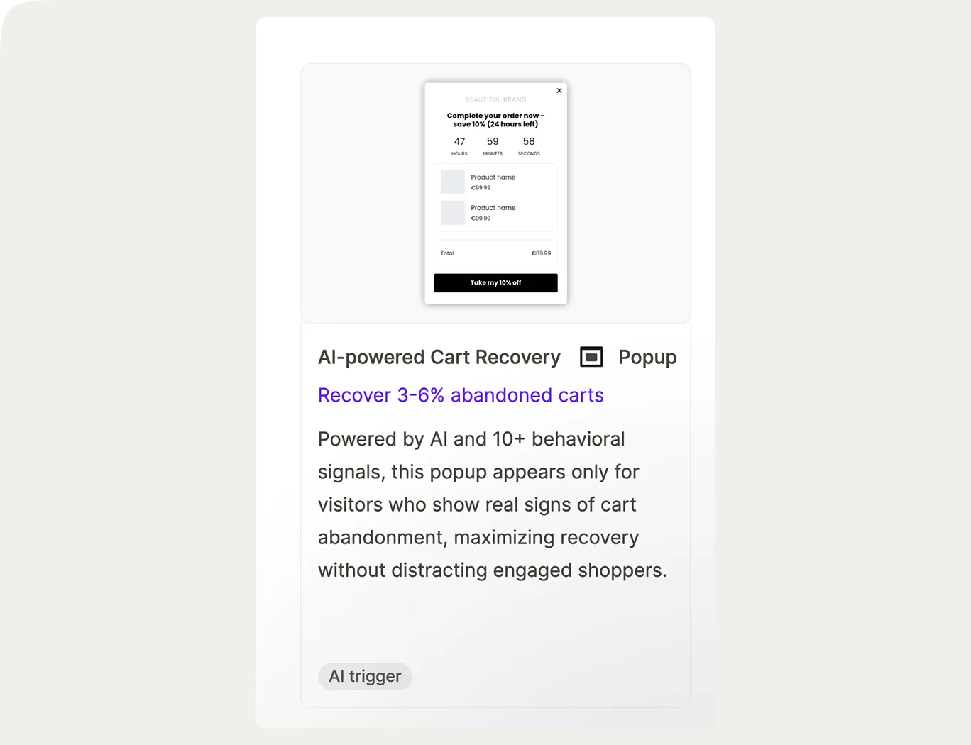 cart recovery popup