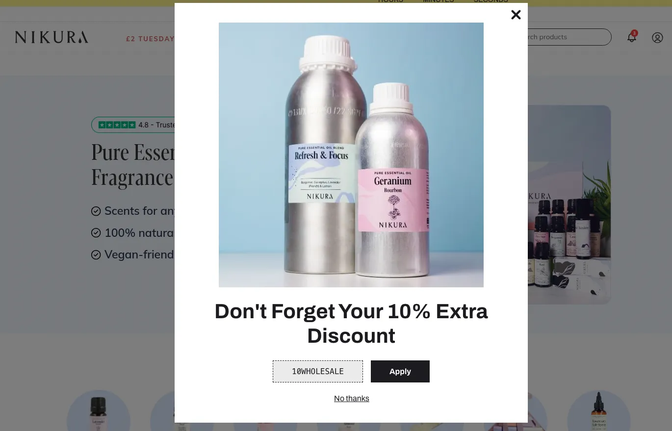 exit offer on website