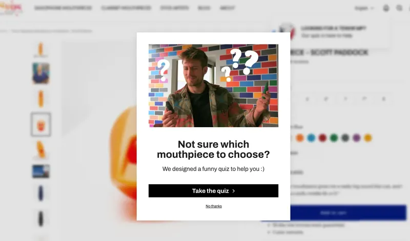 Syos product finder quiz popup