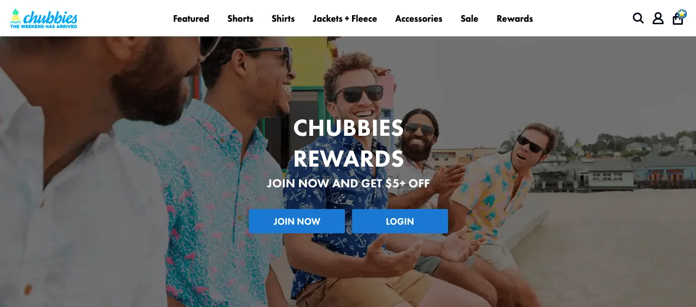 Chubbies Rewards page