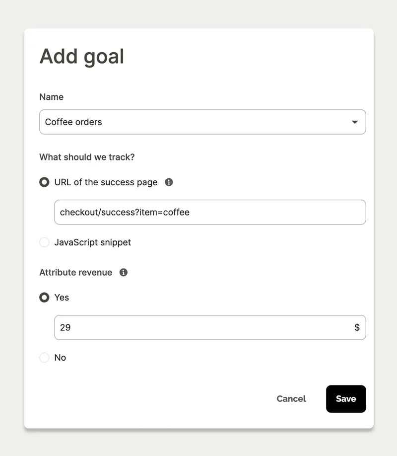 Assigning a goal to a campaign in the Wisepops editor