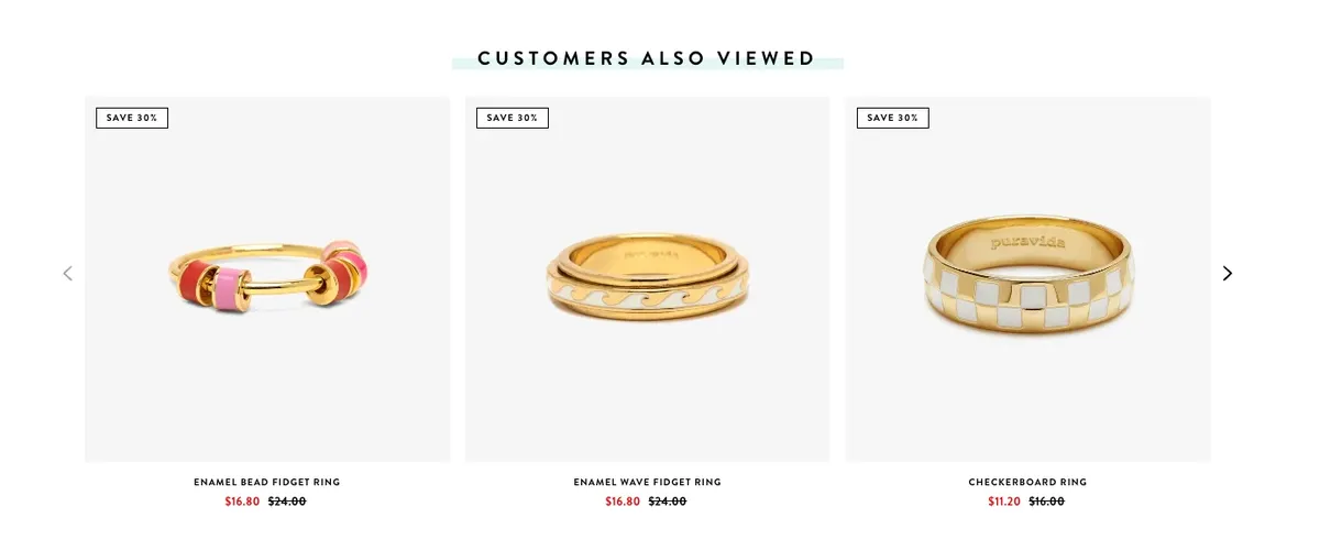Customers also viewed section on a product page