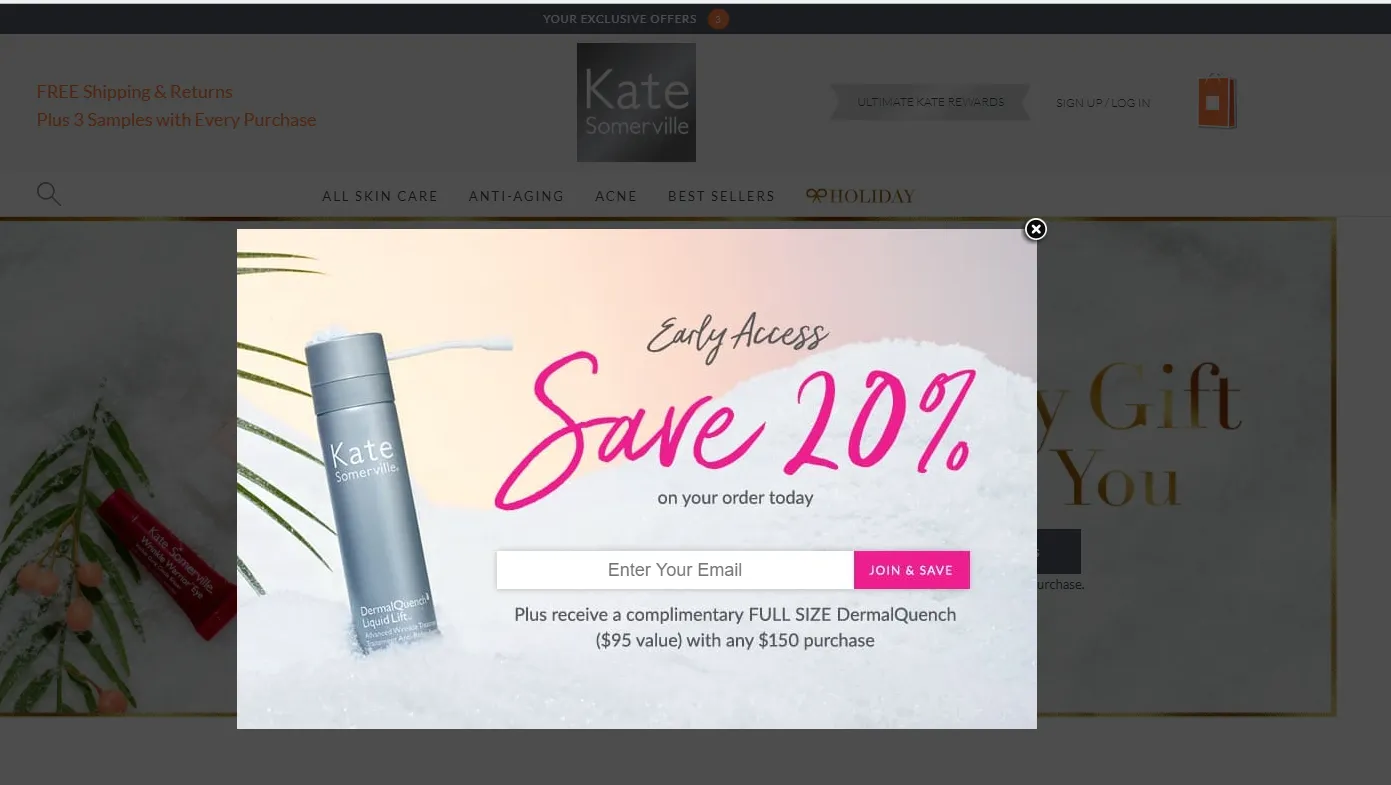 Kate Somerville's pop-up offering to get a complimentary gift