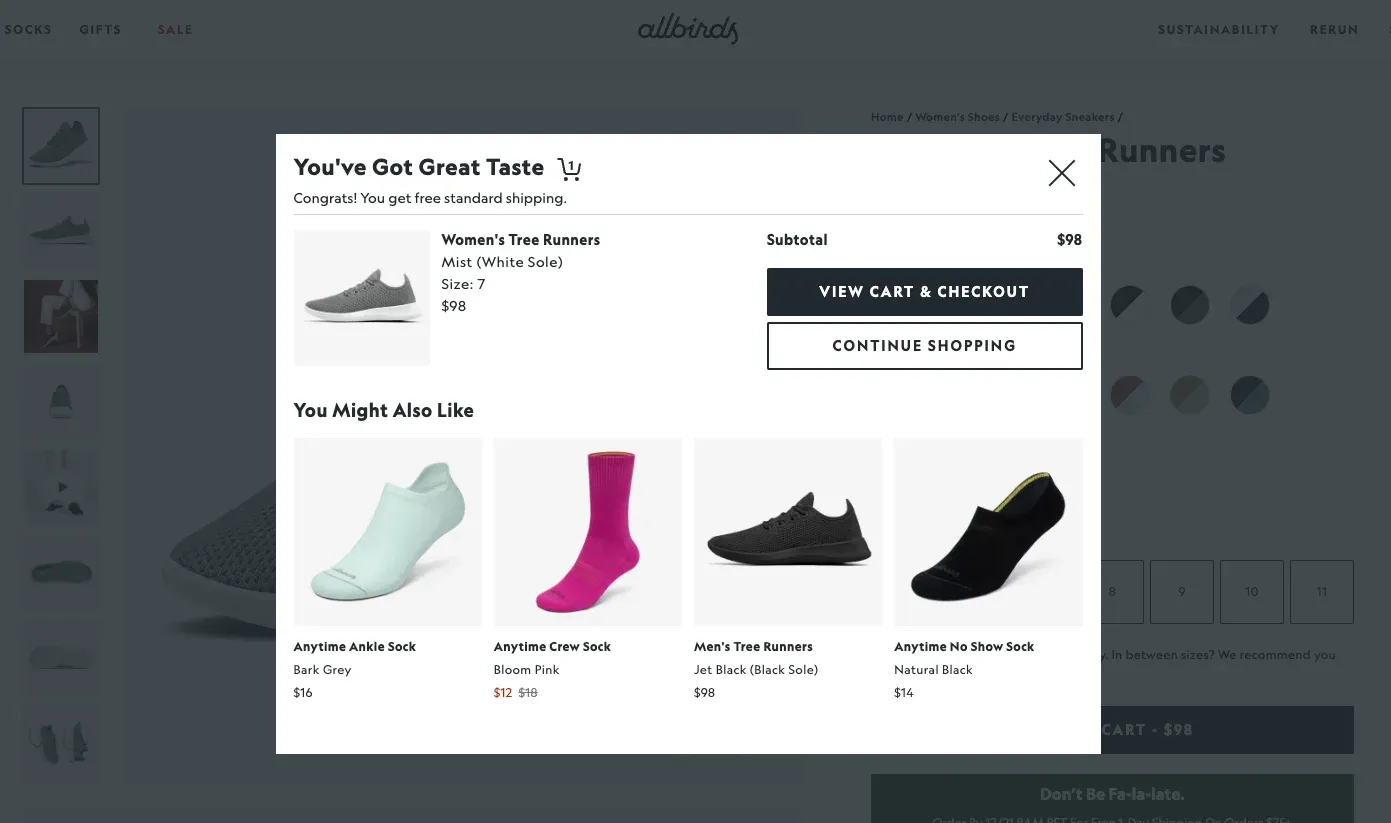 allbirds upsell popup