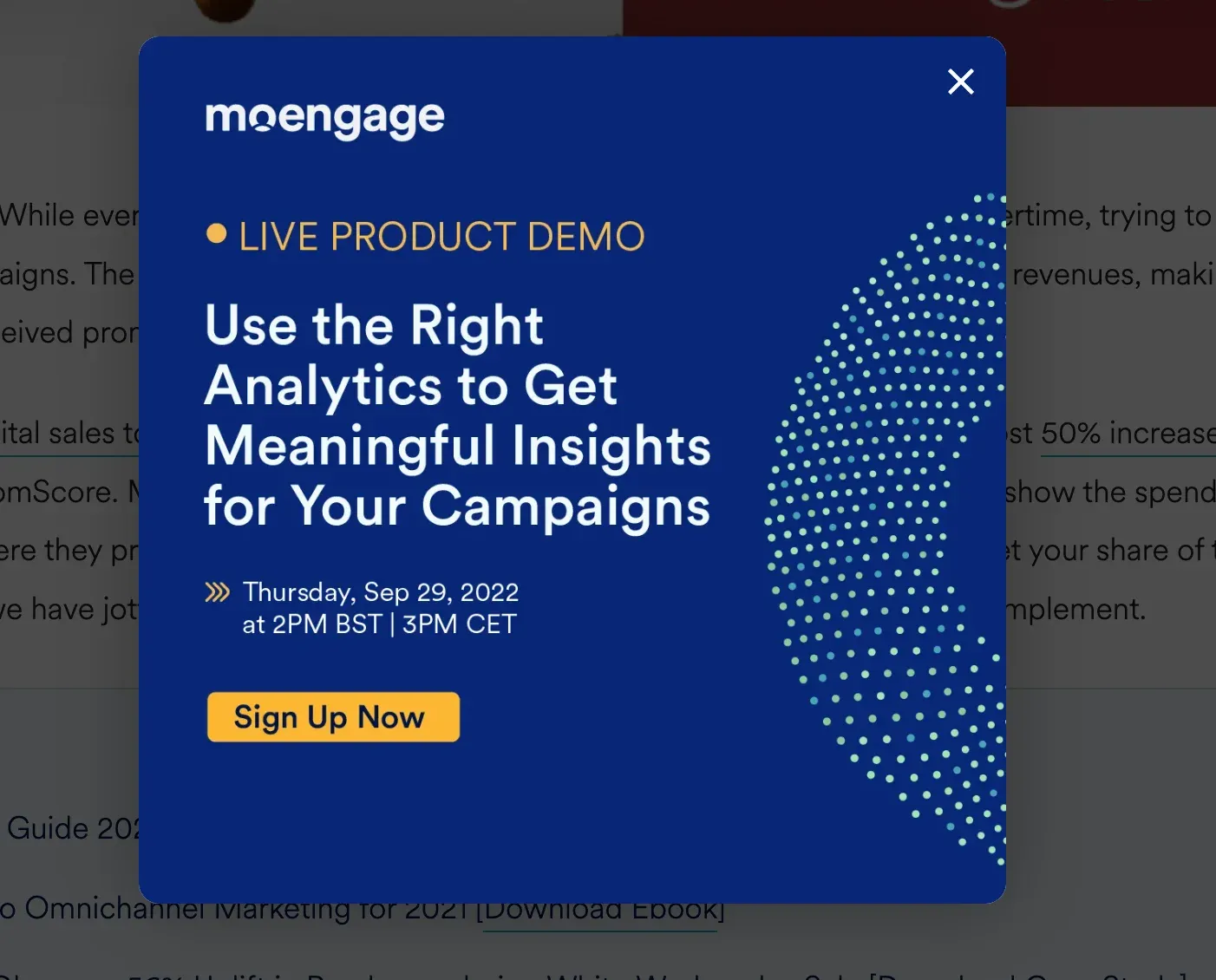 b2b popup with product demo invitation